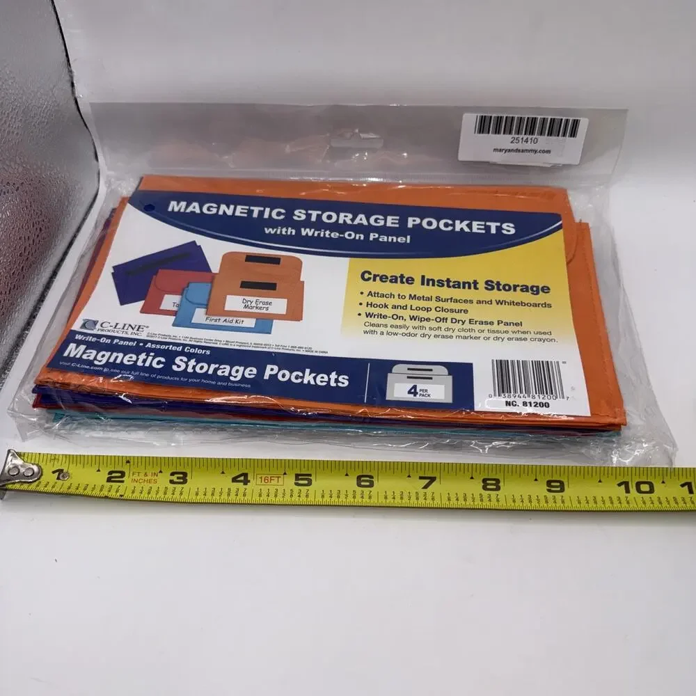 Magnetic Storage Pockets from C-Line with write on panel 4 Per Pack 10” x 6” NWT